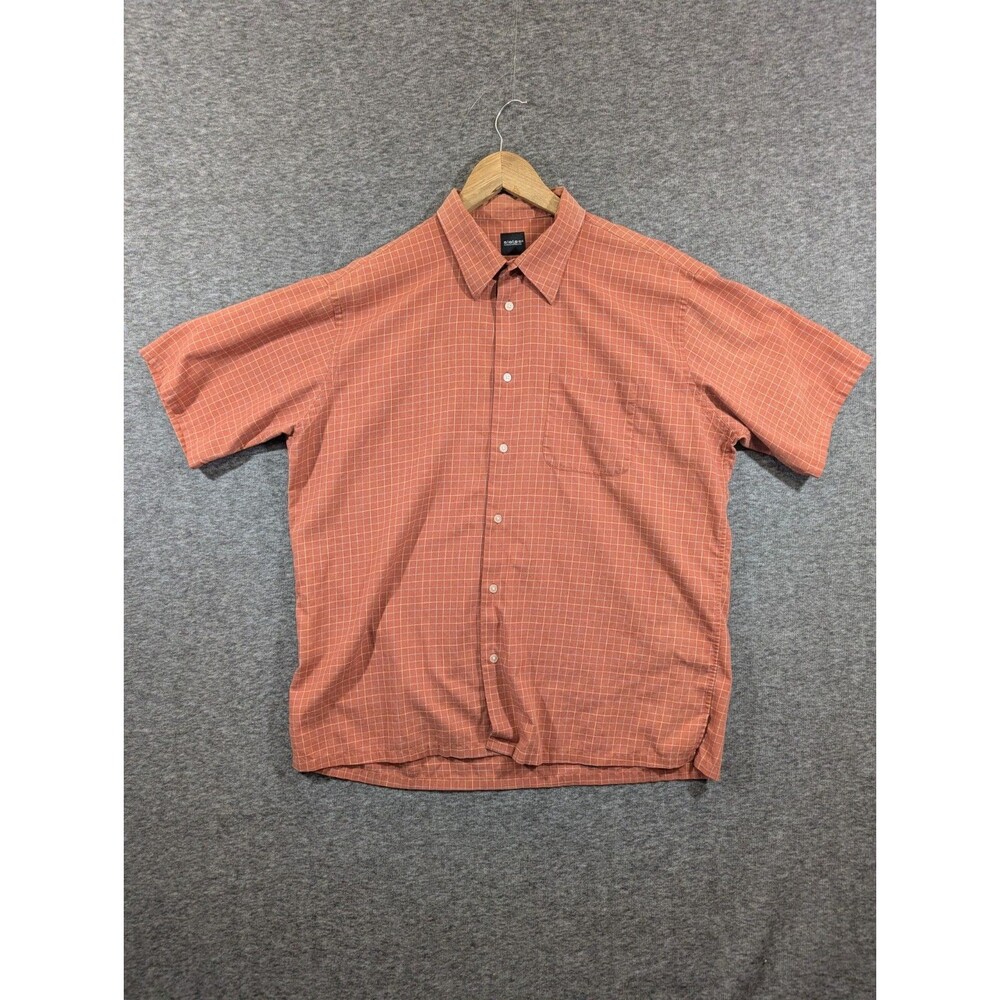 Slates Men's Orange Plaid Short Sleeve Button Up Shirt Collared Pocket  Flaw
